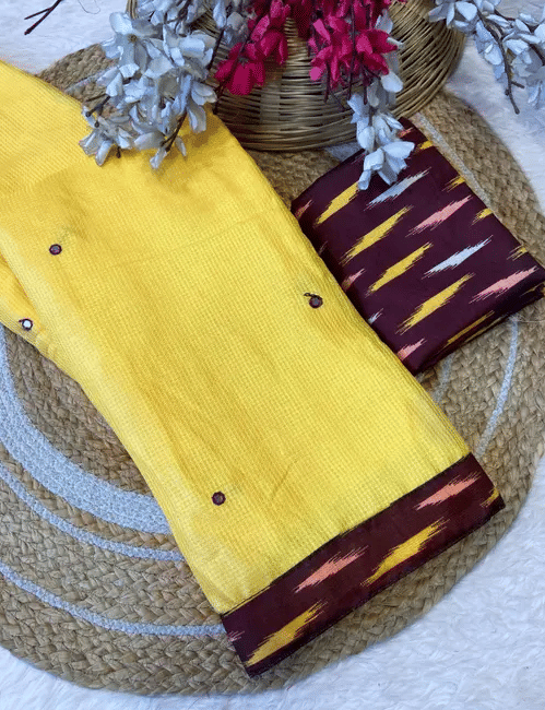     			R K S M Jute Solid Regular Saree With Unstitched Blouse Piece ( Yellow )