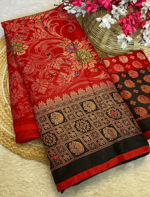 R K S M Jute Printed Regular Saree With Unstitched Blouse Piece ( Red ) R K S M Jute Printed Regular Saree With Unstitched Blouse Piece ( Red )