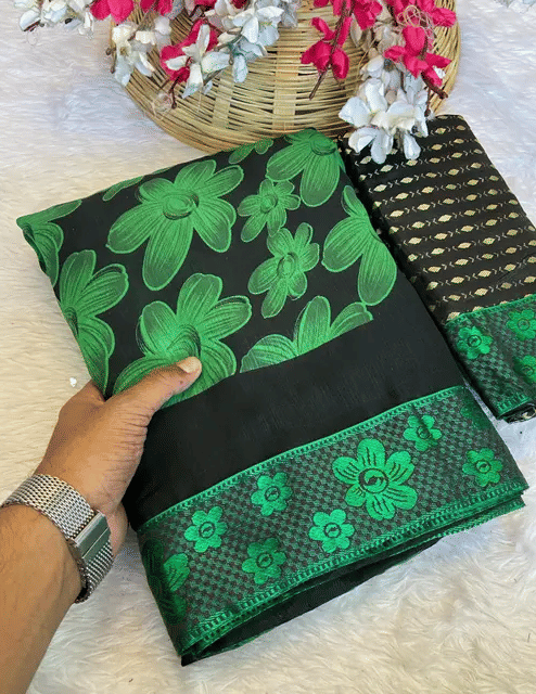 R K S M Silk Printed Regular Saree With Unstitched Blouse Piece ( Green ) R K S M Silk Printed Regular Saree With Unstitched Blouse Piece ( Green )