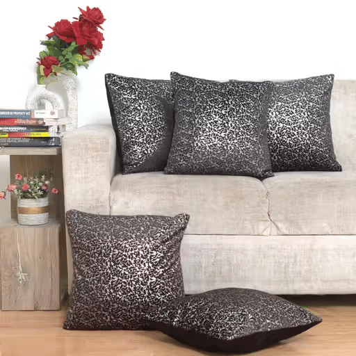     			R2H2 - Pack of 5 Velvet Abstract Regular Pillow Cover ( 40.64 cm(16) x 40.64 cm(16) ) - Gray
