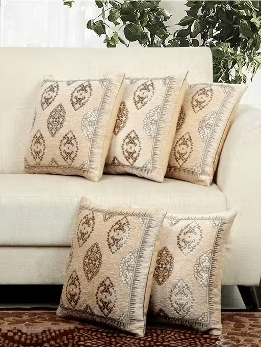 R2H2 - Pack of 5 Velvet Abstract Regular Pillow Cover ( 40.64 cm(16) x 40.64 cm(16) ) - Beige     			R2H2 - Pack of 5 Velvet Abstract Regular Pillow Cover ( 40.64 cm(16) x 40.64 cm(16) ) - Beige