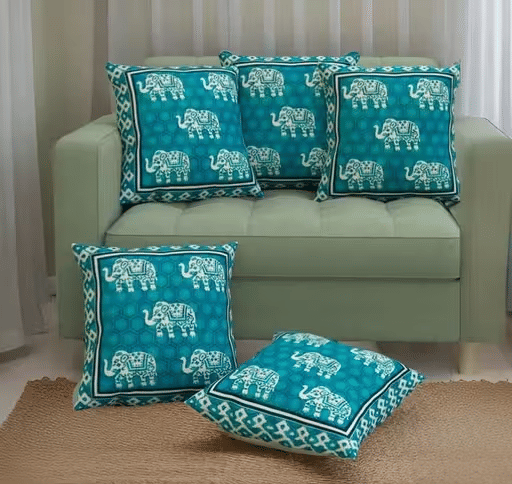     			R2H2 - Pack of 5 Velvet Abstract Regular Pillow Cover ( 40.64 cm(16) x 40.64 cm(16) ) - Blue