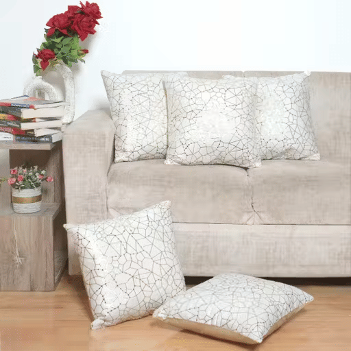     			R2H2 - Pack of 5 Velvet Abstract Regular Pillow Cover ( 40.64 cm(16) x 40.64 cm(16) ) - Beige