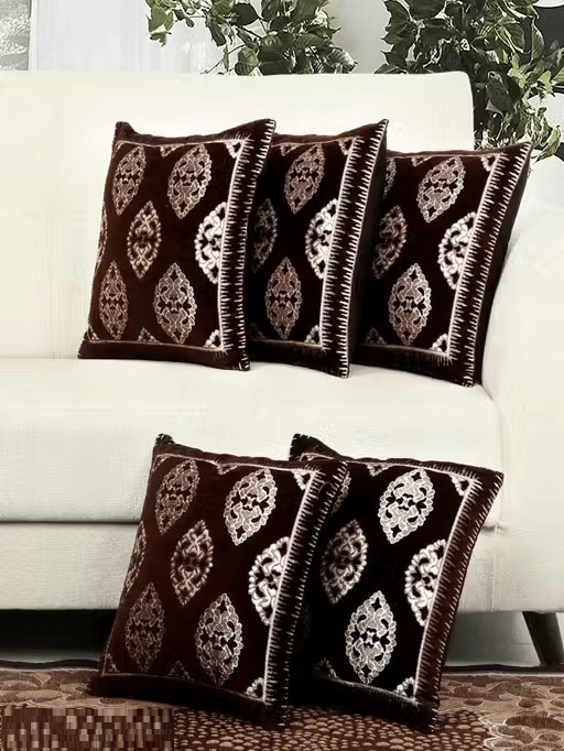 R2H2 - Pack of 5 Velvet Abstract Regular Pillow Cover ( 40.64 cm(16) x 40.64 cm(16) ) - White R2H2 - Pack of 5 Velvet Abstract Regular Pillow Cover ( 40.64 cm(16) x 40.64 cm(16) ) - White
