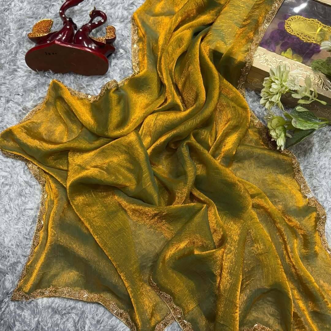     			SATVASHIV Chiffon Solid Regular Saree With Unstitched Blouse Piece ( Gold )