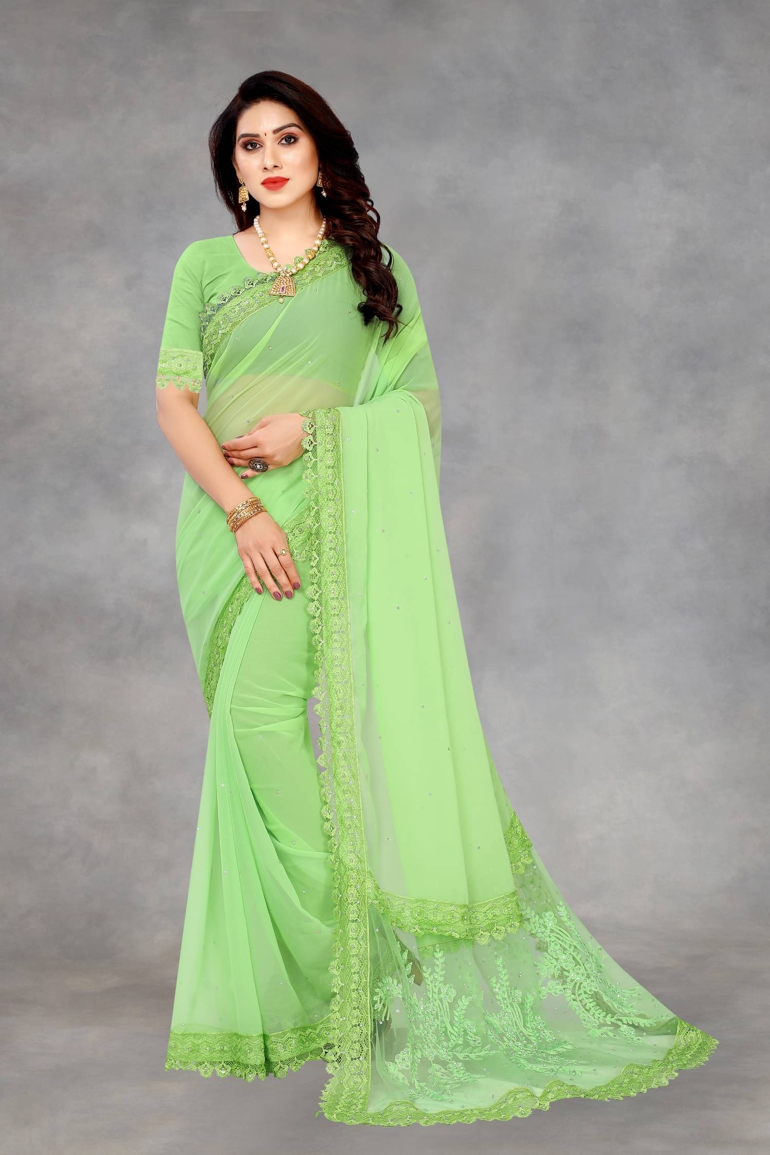     			SATVASHIV Georgette Embroidered Regular Saree With Unstitched Blouse Piece ( Sea Green )