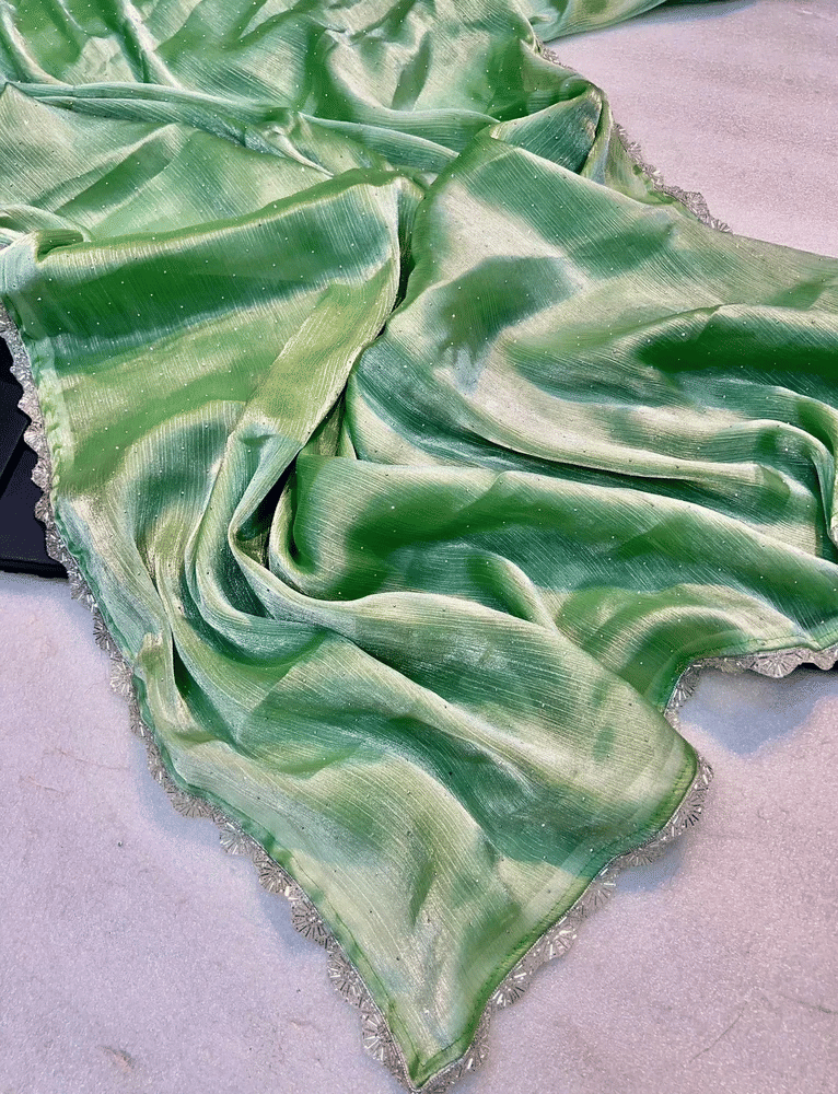     			SATVASHIV Net Embellished Regular Saree With Unstitched Blouse Piece ( Lime Green1 )