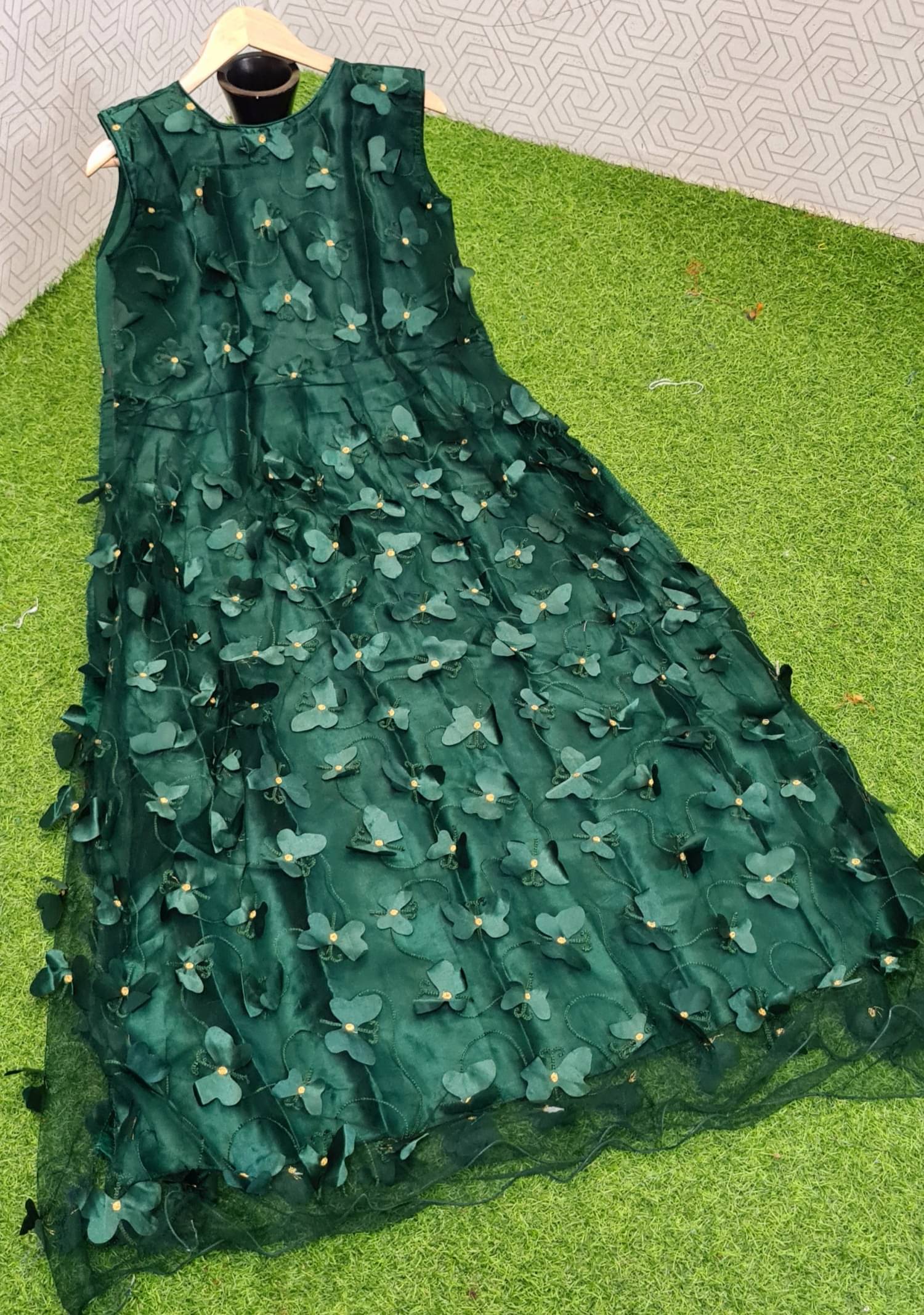 SATVASHIV Women Net Flared Semi Stitched Ethnic Gown ( Green ) SATVASHIV Women Net Flared Semi Stitched Ethnic Gown ( Green )