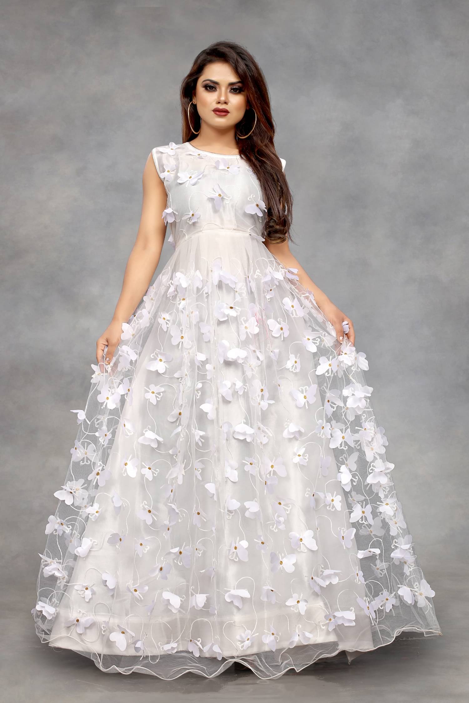     			SATVASHIV Women Net Flared Semi Stitched Ethnic Gown ( White )