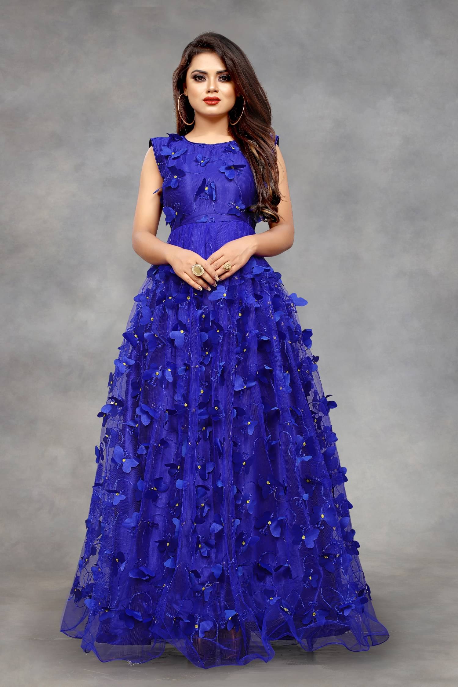 SATVASHIV Women Net Flared Semi Stitched Ethnic Gown ( Blue )     			SATVASHIV Women Net Flared Semi Stitched Ethnic Gown ( Blue )