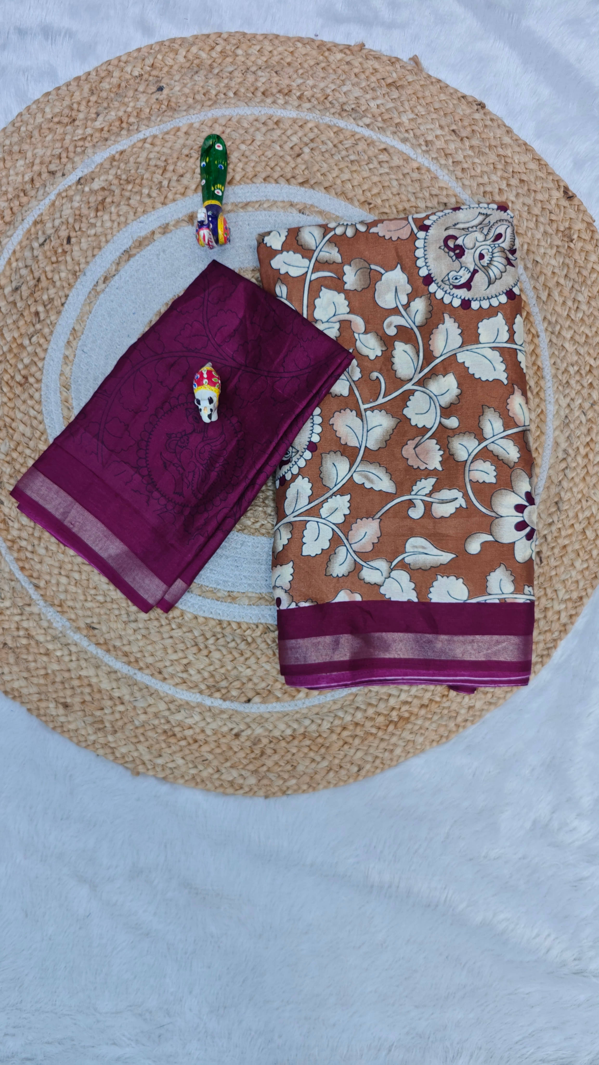     			SHIRODHARI Cotton Blend Printed Sambalpuri Saree With Unstitched Blouse Piece ( Brown )