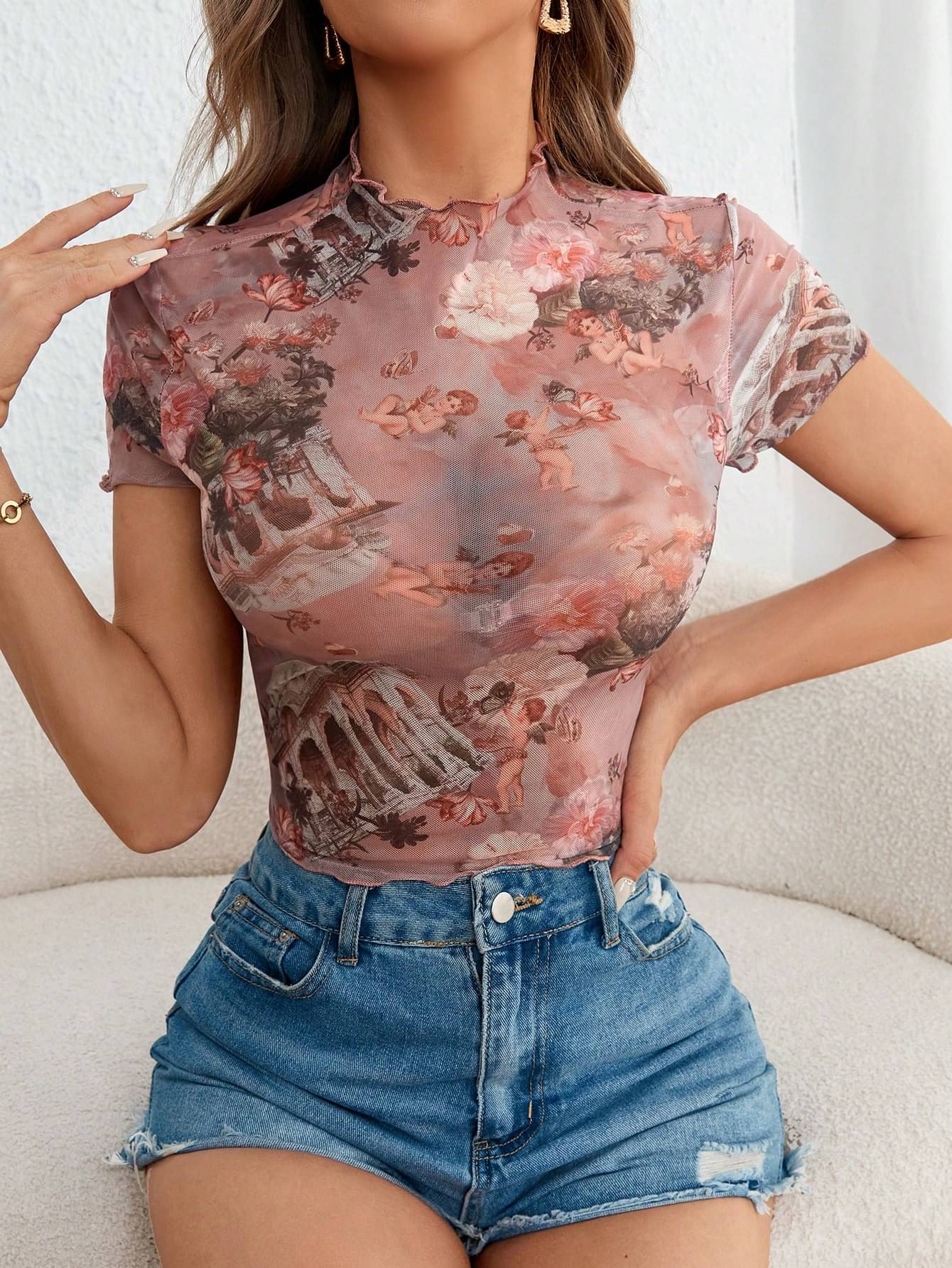    			Shine n Show Women Cotton Blend Solid Regular Fit Round Neck T-Shirt ( Peach )