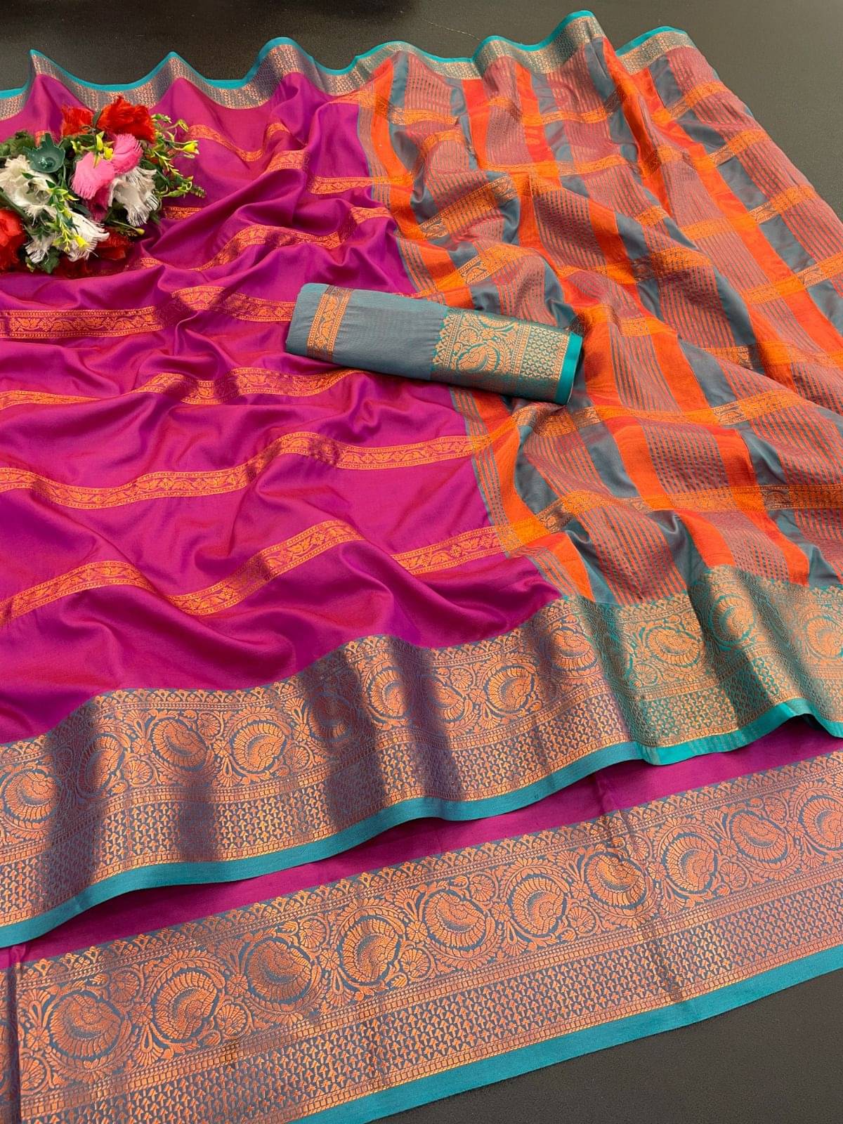 THE PRIVATE LABLE Viscose Printed Banarasi saree With Unstitched Blouse Piece ( Pink ) THE PRIVATE LABLE Viscose Printed Banarasi saree With Unstitched Blouse Piece ( Pink )