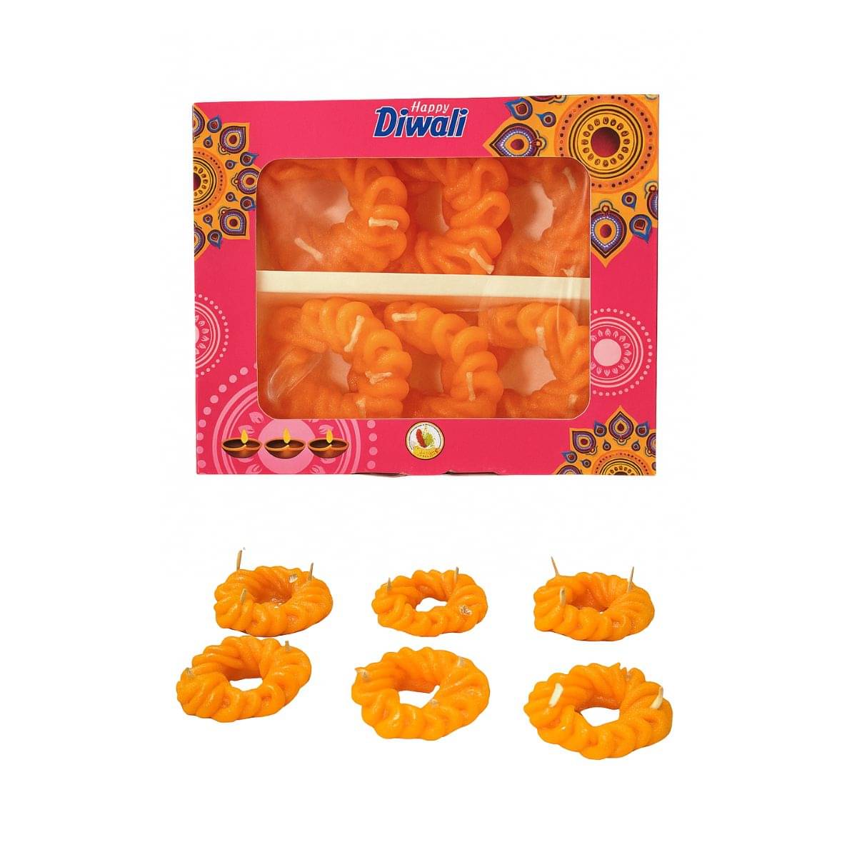     			Tiny Shiny Orange Floral Wax Tea Light Candle 1.1 cm ( Pack of 6 )
