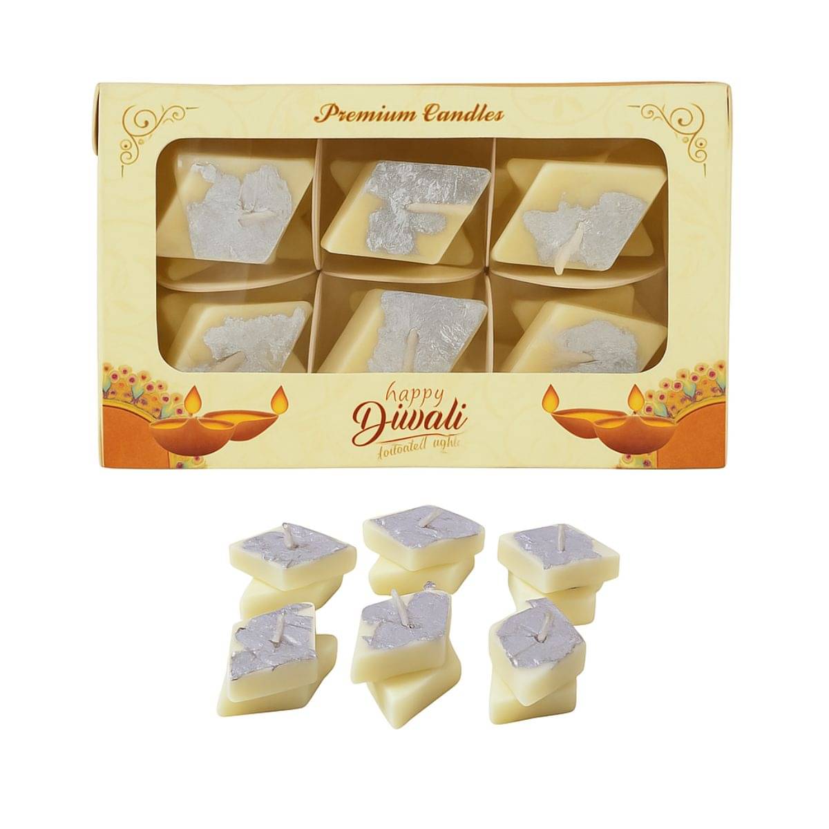     			Tiny Shiny White Floral Wax Tea Light Candle 2 cm ( Pack of 6 )