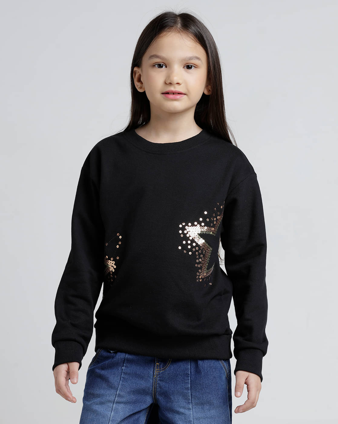     			Under Fourteen Only Pack of 1 Girls Cotton Sweatshirt ( Black )