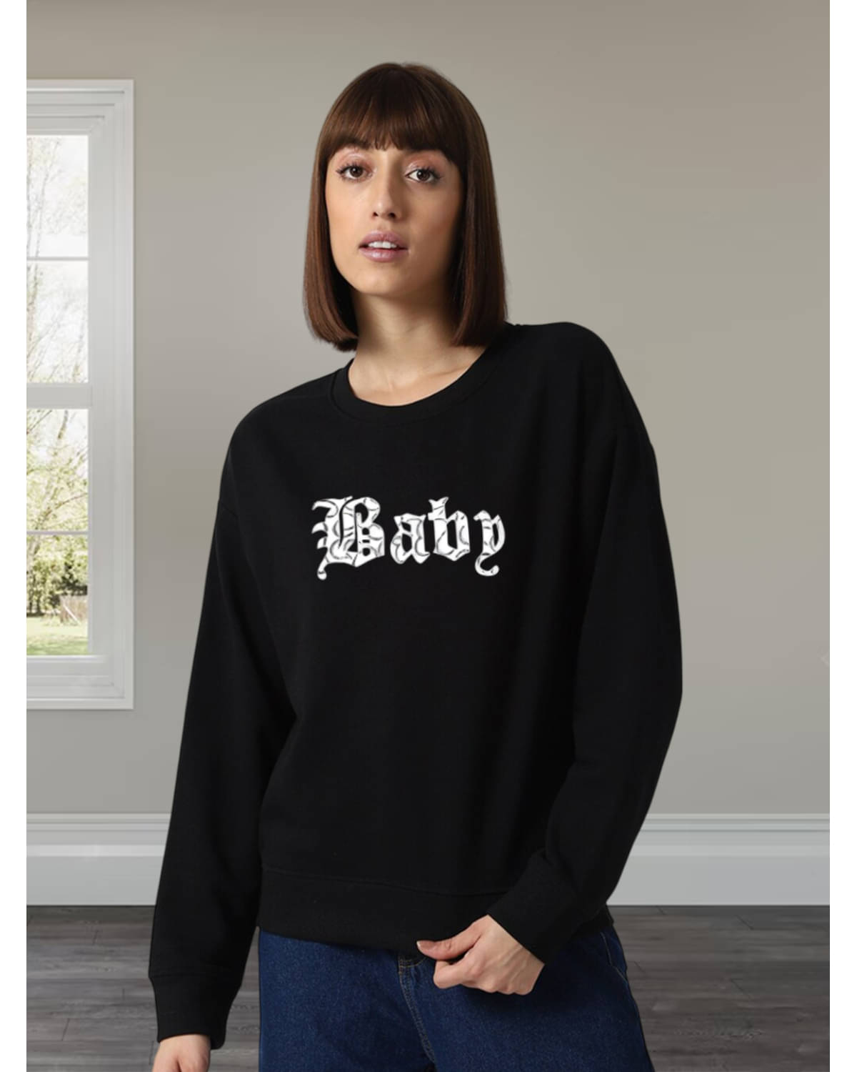 Unicus Apparel Women Fleece Round Neck Sweatshirt ( Black ) Unicus Apparel Women Fleece Round Neck Sweatshirt ( Black )