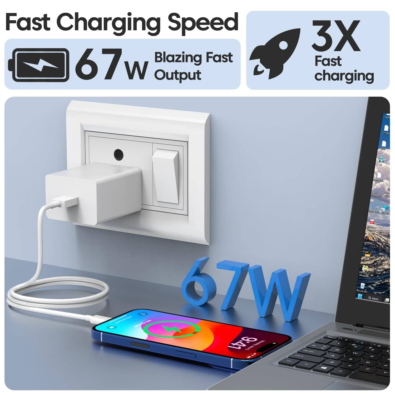     			Universal 67W  Charger with  Type-C to USB Cable | Quick Charging Adapter for  Smartphones & Tablets | Compact, Safe & Travel-Friendly