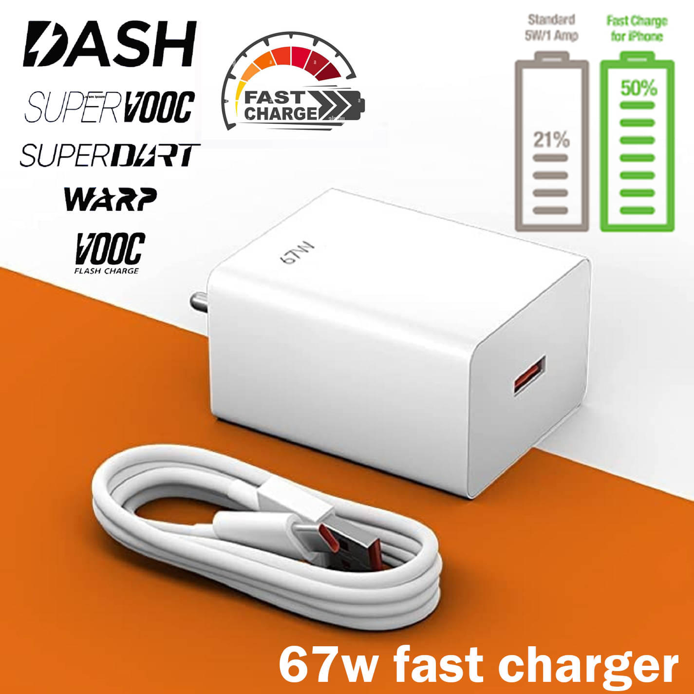     			Universal 67W  Charger with  Type-C to USB Cable | Quick Charging Adapter for  Smartphones & Tablets | Compact, Safe & Travel-Friendly