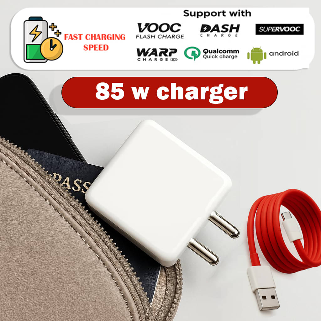     			Universal 85W  Charger with Red Type-C to USB Cable | Quick Charging Adapter for  Smartphones & Tablets | Compact, Safe & Travel-Friendly