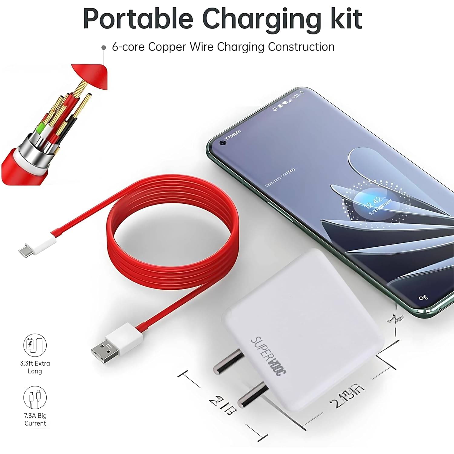     			Universal 85W  Charger with Red Type-C to USB Cable | Quick Charging Adapter for  Smartphones & Tablets | Compact, Safe & Travel-Friendly