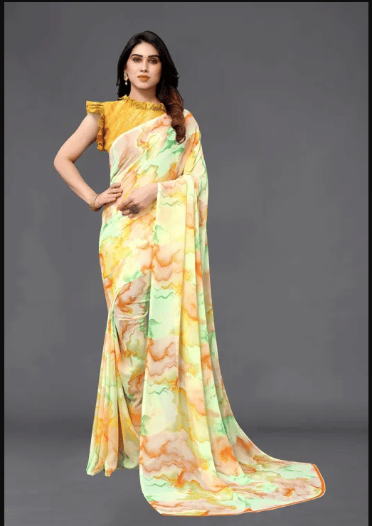VAANISRI Georgette Printed Regular Saree With Unstitched Blouse Piece ( Multicolor ) VAANISRI Georgette Printed Regular Saree With Unstitched Blouse Piece ( Multicolor )