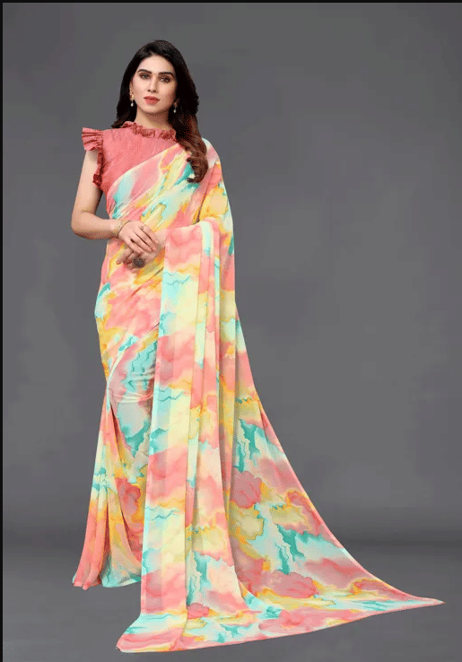     			VAANISRI Georgette Printed Regular Saree With Unstitched Blouse Piece ( Multicolor )