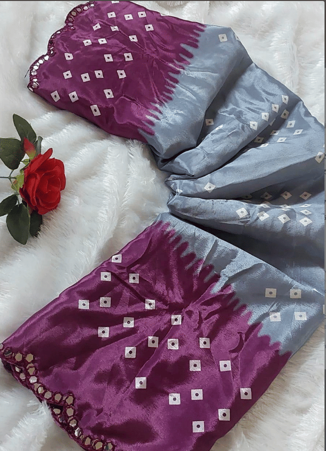 VAANISRI Silk Printed Bandhani Sarees With Unstitched Blouse Piece ( Grey ) VAANISRI Silk Printed Bandhani Sarees With Unstitched Blouse Piece ( Grey )