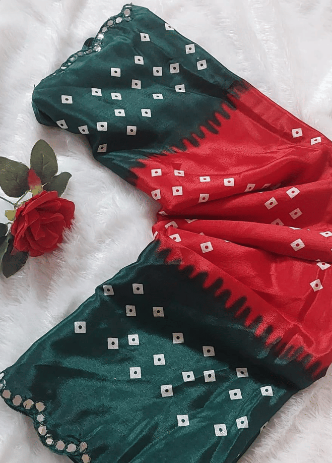 VAANISRI Silk Printed Bandhani Sarees With Unstitched Blouse Piece ( Red ) VAANISRI Silk Printed Bandhani Sarees With Unstitched Blouse Piece ( Red )