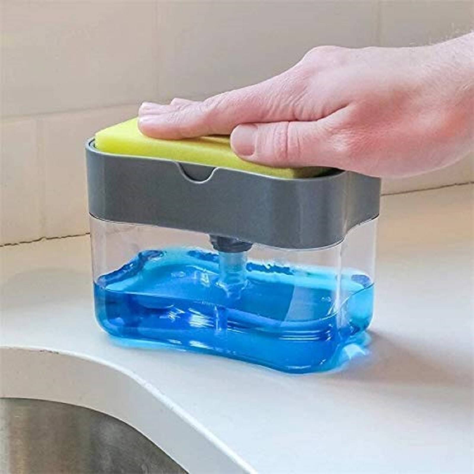     			VillWin 2 in 1 Soap Pump Dispenser for Dishwasher Liquid Soap Sponge Holder Free Sponge, Plastic