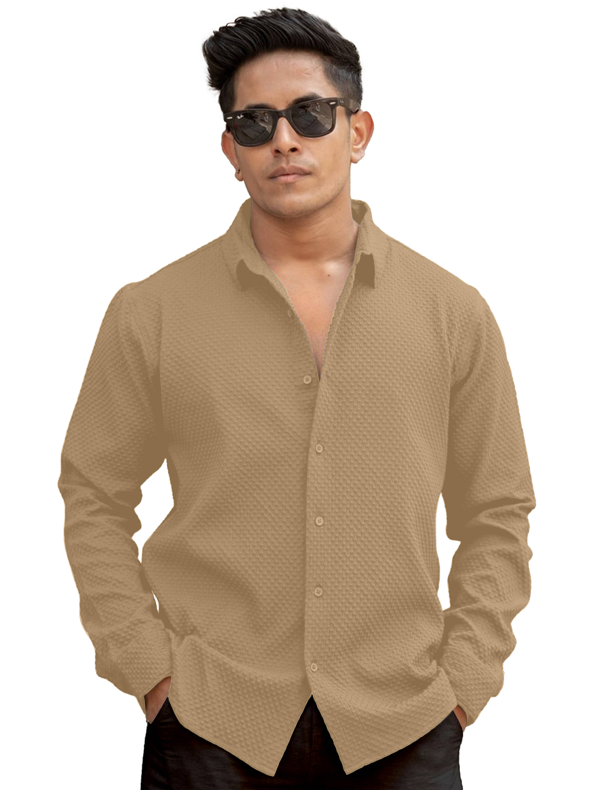 WEBRIC Cotton Blend Regular Fit Popcorn Textured Full Sleeves Men's Casual Shirt - Cream ( Pack of 1 )