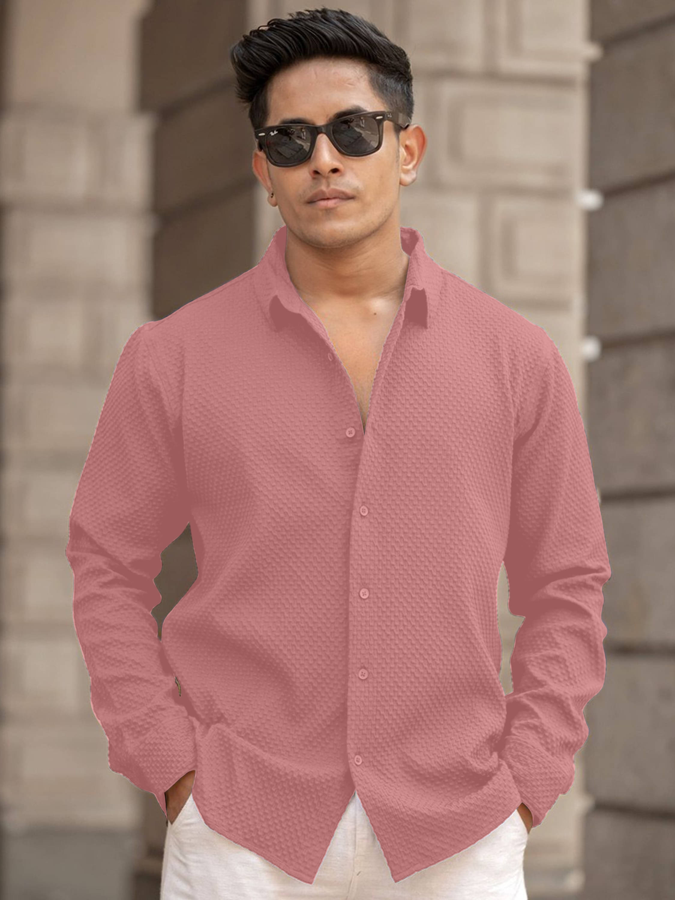     			WEBRIC Cotton Blend Regular Fit Self Design Full Sleeves Men's Casual Shirt - Peach ( Pack of 1 )
