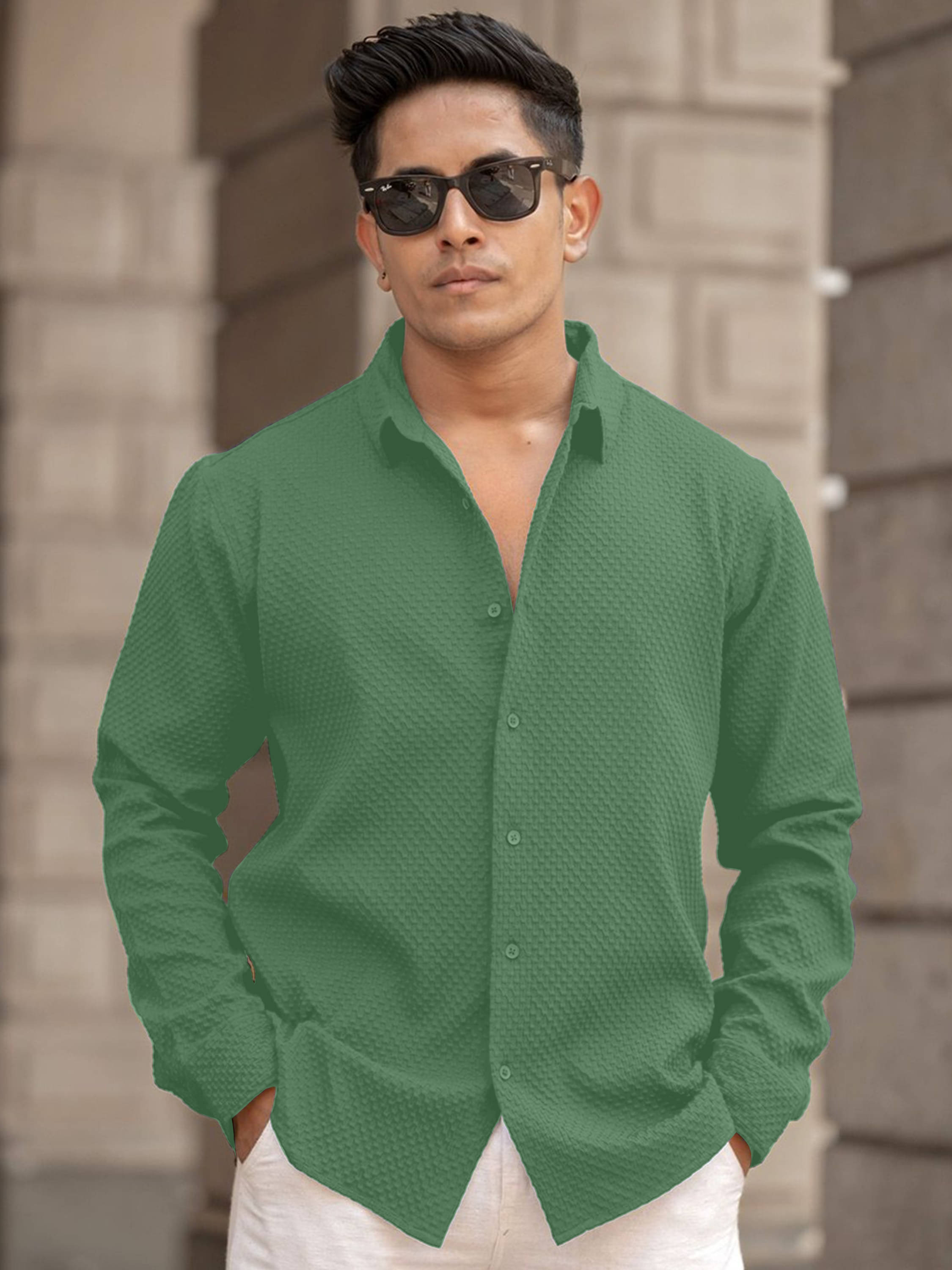 WEBRIC Cotton Blend Regular Fit Self Design Full Sleeves Men's Casual Shirt - Green ( Pack of 1 ) WEBRIC Cotton Blend Regular Fit Self Design Full Sleeves Men's Casual Shirt - Green ( Pack of 1 )