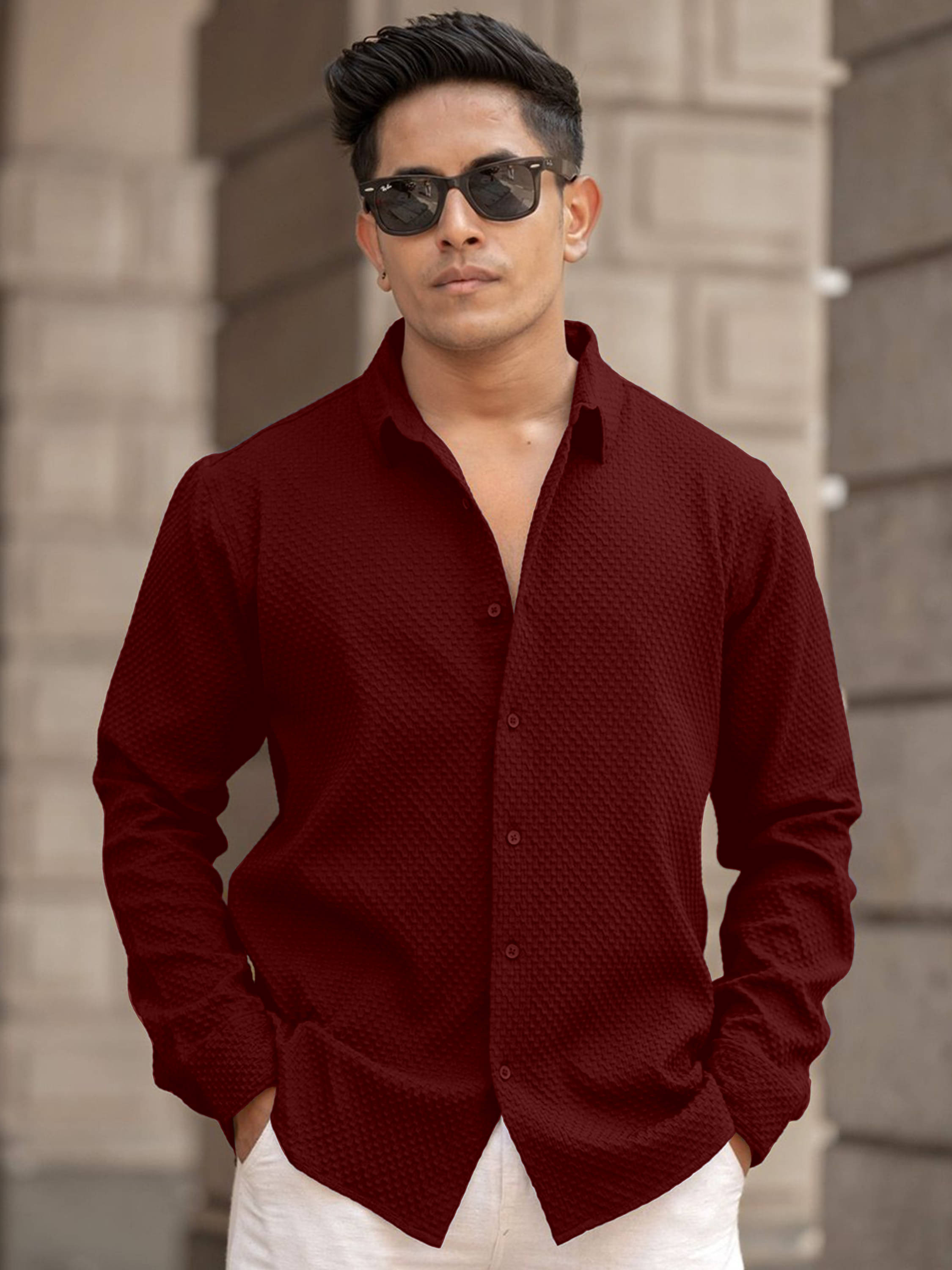 WEBRIC Cotton Blend Regular Fit Self Design Full Sleeves Men's Casual Shirt - Maroon ( Pack of 1 ) WEBRIC Cotton Blend Regular Fit Self Design Full Sleeves Men's Casual Shirt - Maroon ( Pack of 1 )
