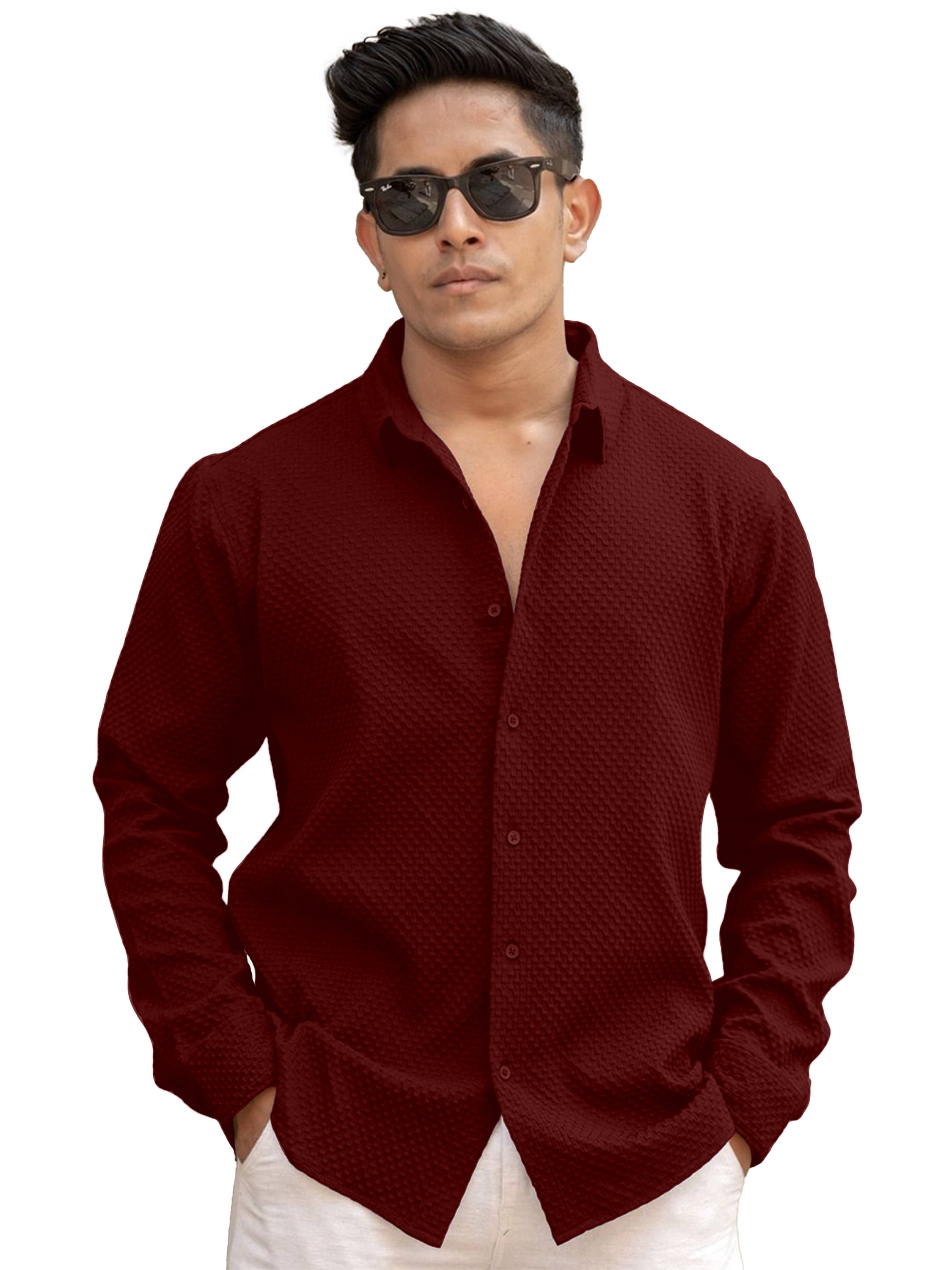 WEBRIC Cotton Blend Regular Fit Popcorn Textured Full Sleeves Men's Casual Shirt - Maroon ( Pack of 1 ) WEBRIC Cotton Blend Regular Fit Popcorn Textured Full Sleeves Men's Casual Shirt - Maroon ( Pack of 1 )