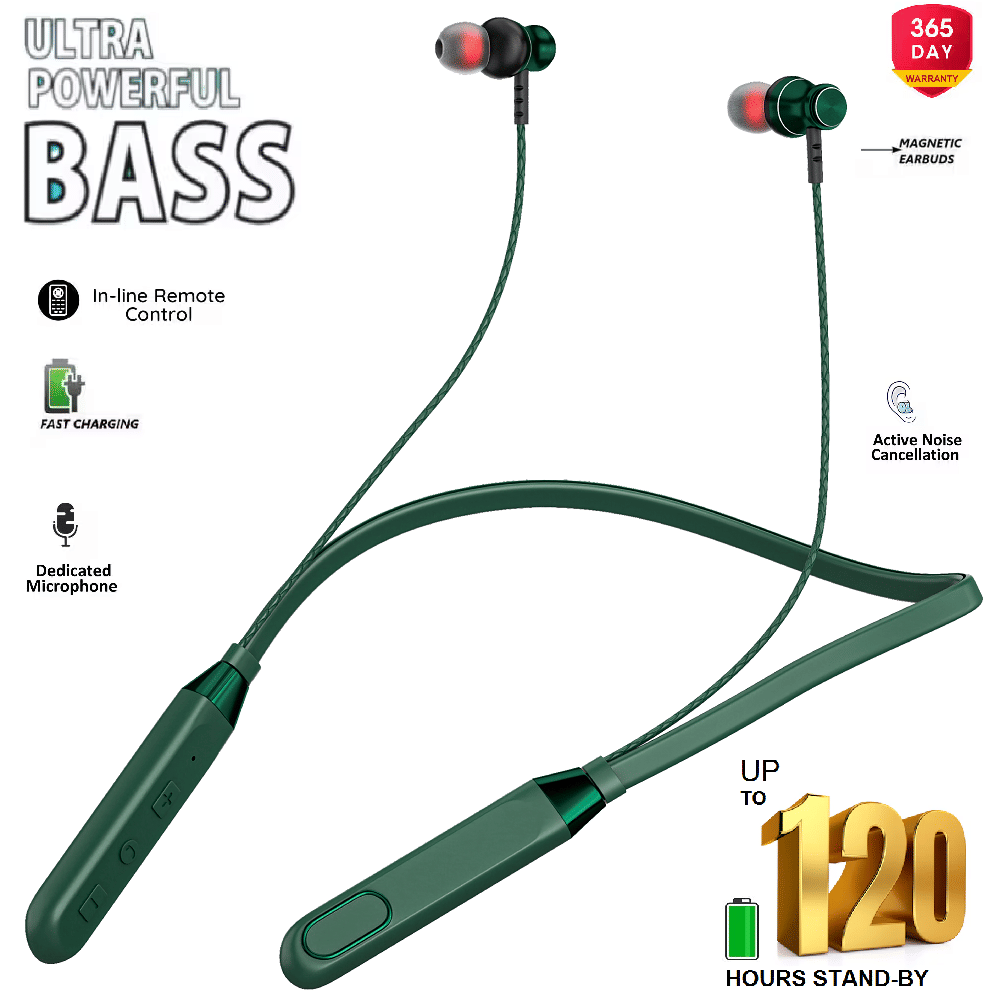    			Wireless Neckband – High Bass Bluetooth Headset, In-Ear Fit (Green)