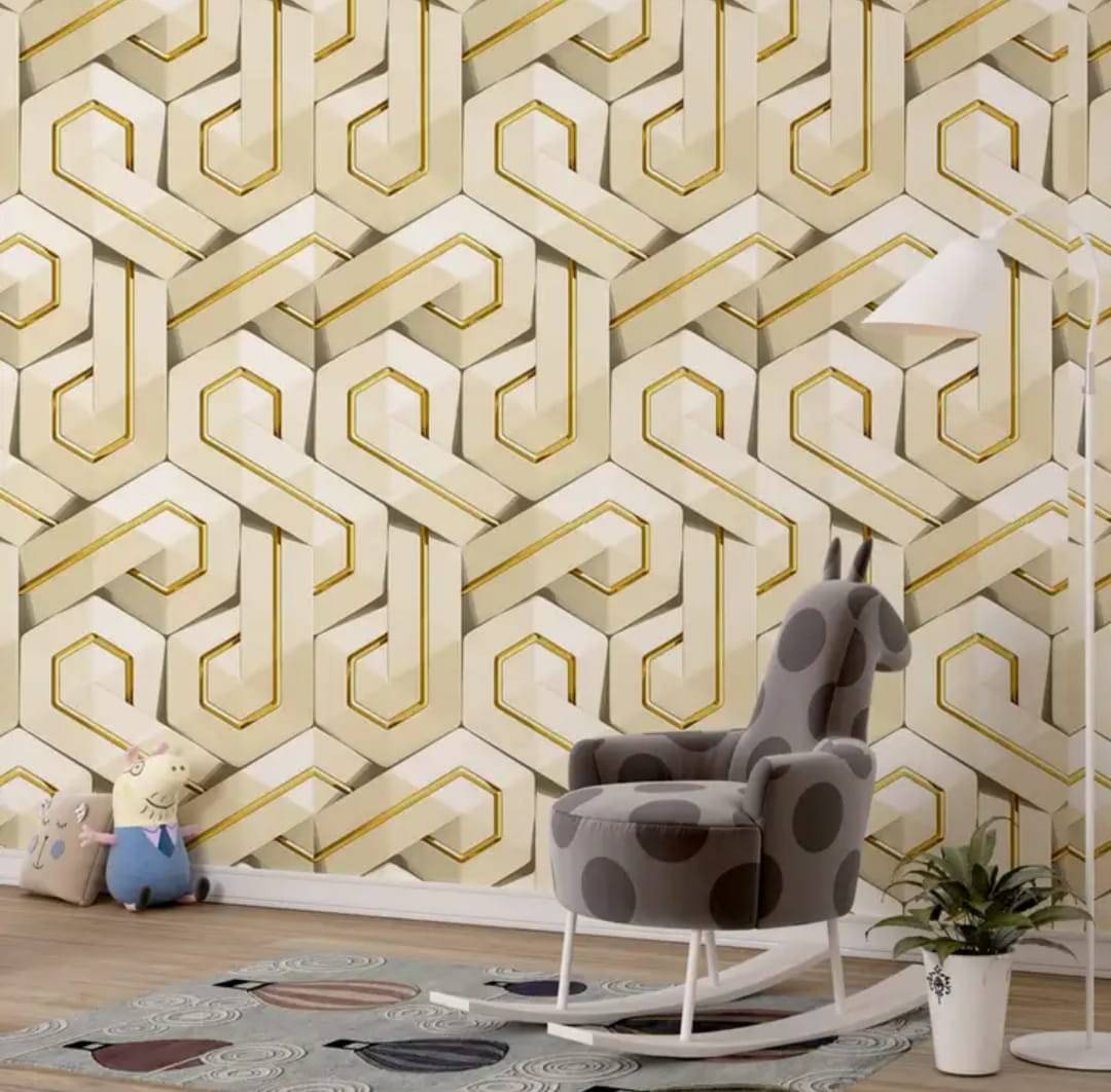     			ZAPPYPOP White & Gold Geometric Self Adhesive Wallpaper – 45 x 500 cm (Pack of 1)