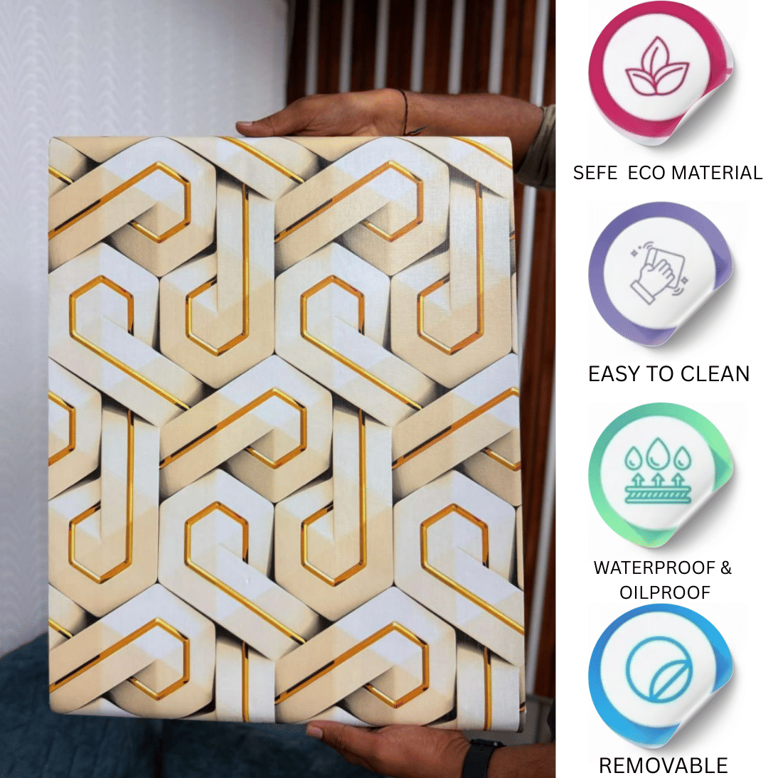 ZAPPYPOP White & Gold Geometric Self Adhesive Wallpaper – 45 x 500 cm (Pack of 1) ZAPPYPOP White & Gold Geometric Self Adhesive Wallpaper – 45 x 500 cm (Pack of 1)