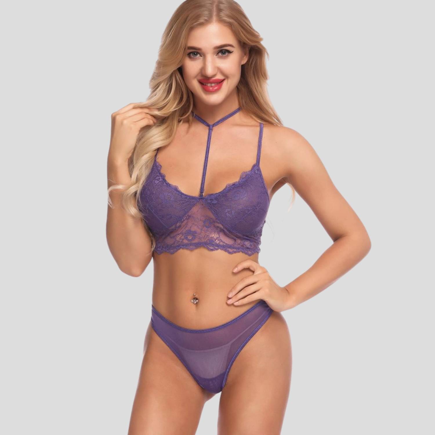     			Zerjama Lace Non Padded Bra & Panty Set ( Purple , Pack of 1 )