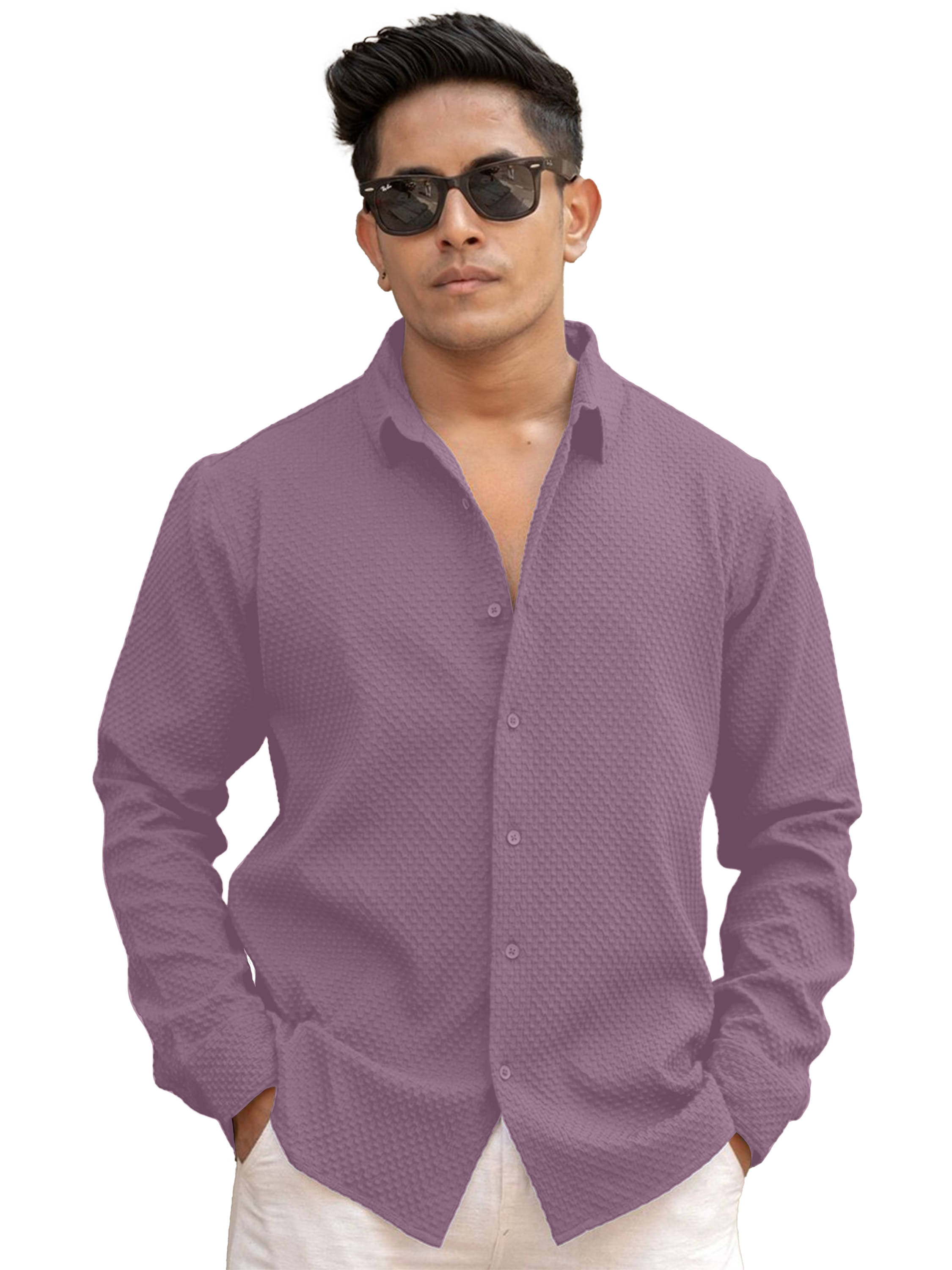 color bucket Cotton Blend Regular Fit Popcorn Textured Full Sleeves Men's Casual Shirt - Pink ( Pack of 1 )     			color bucket Cotton Blend Regular Fit Popcorn Textured Full Sleeves Men's Casual Shirt - Pink ( Pack of 1 )