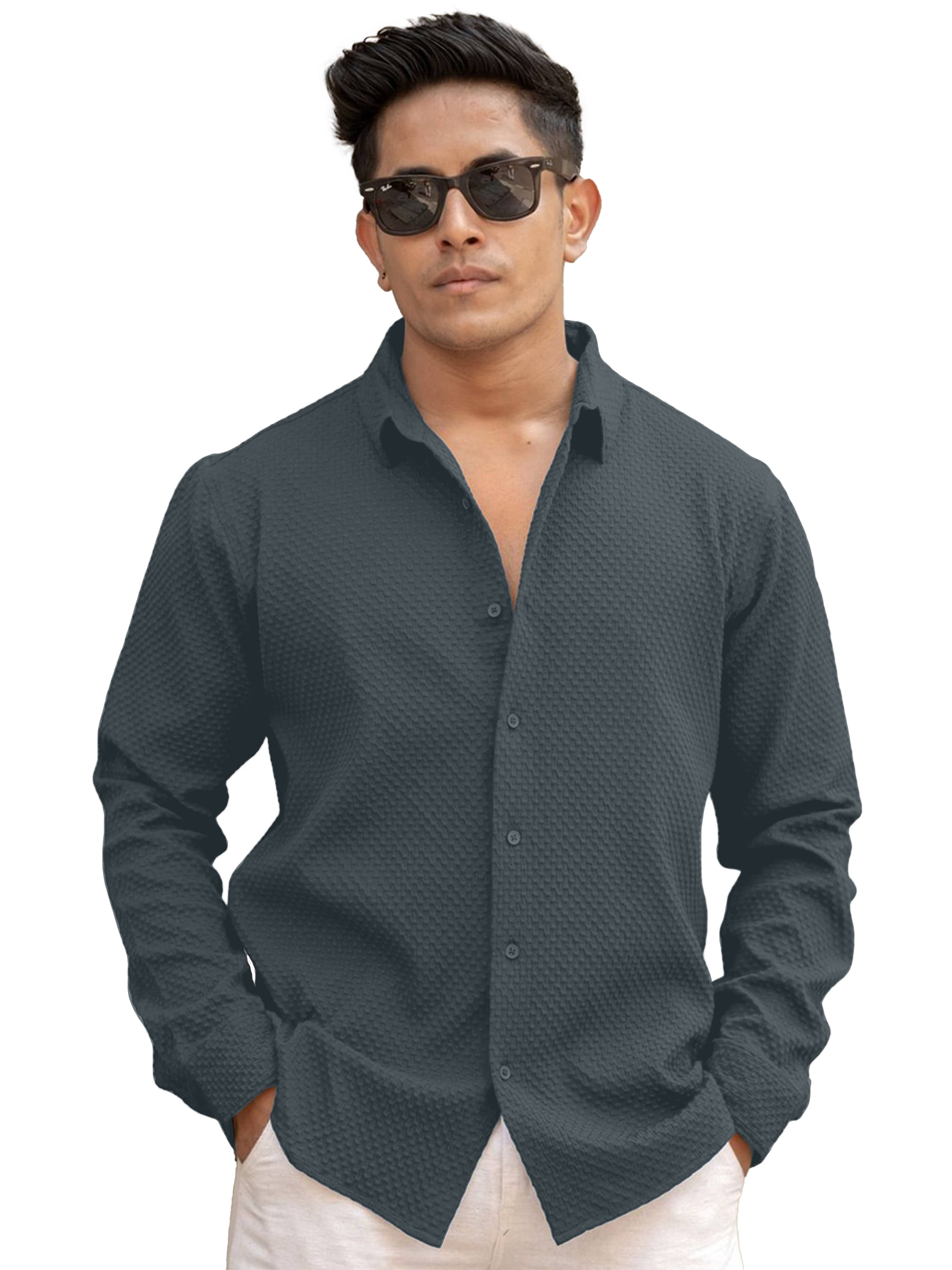color bucket Cotton Blend Regular Fit Popcorn Textured Full Sleeves Men's Casual Shirt - Grey ( Pack of 1 ) color bucket Cotton Blend Regular Fit Popcorn Textured Full Sleeves Men's Casual Shirt - Grey ( Pack of 1 )