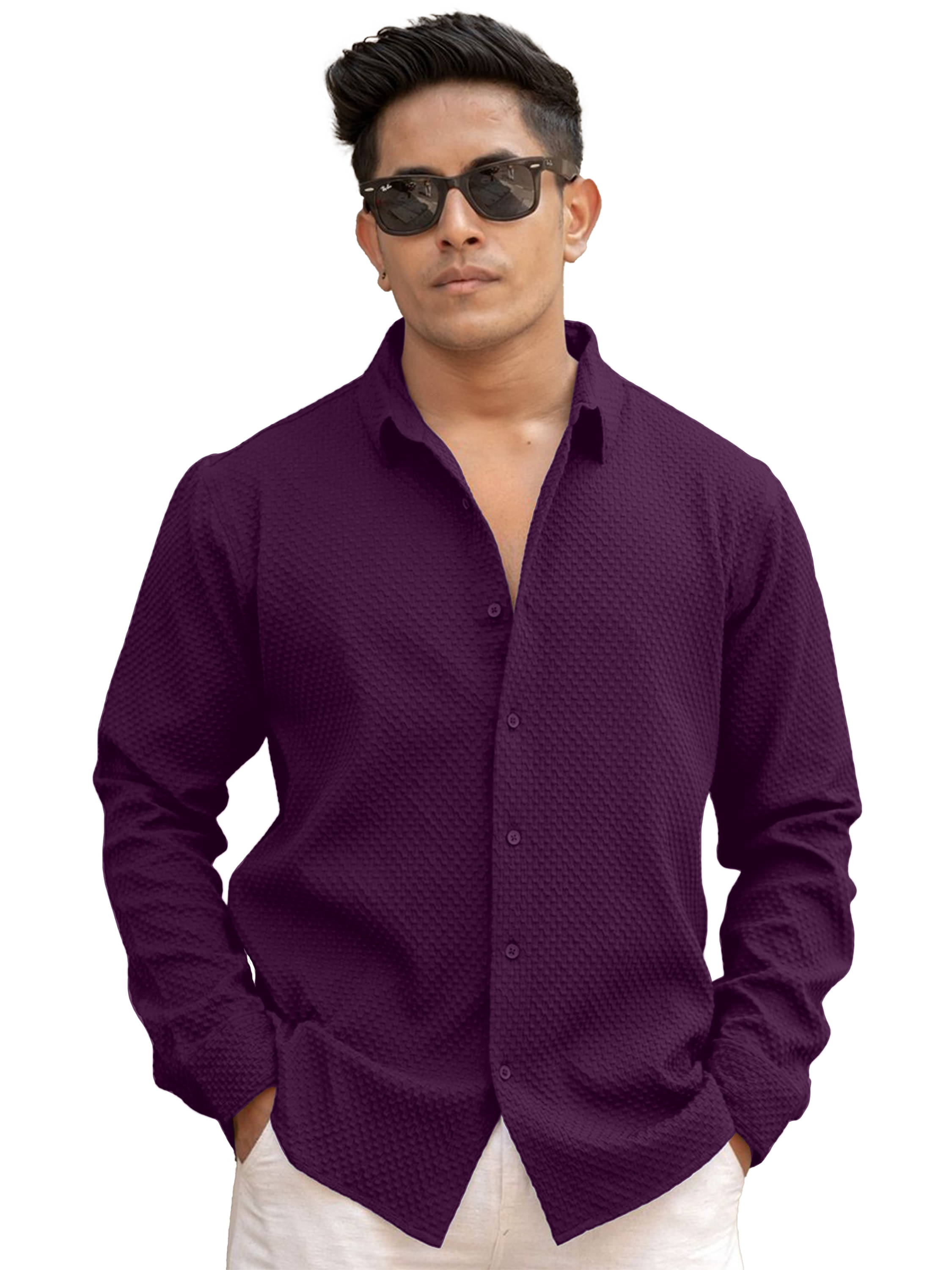 color bucket Cotton Blend Regular Fit Popcorn Textured Full Sleeves Men's Casual Shirt - Purple ( Pack of 1 ) color bucket Cotton Blend Regular Fit Popcorn Textured Full Sleeves Men's Casual Shirt - Purple ( Pack of 1 )