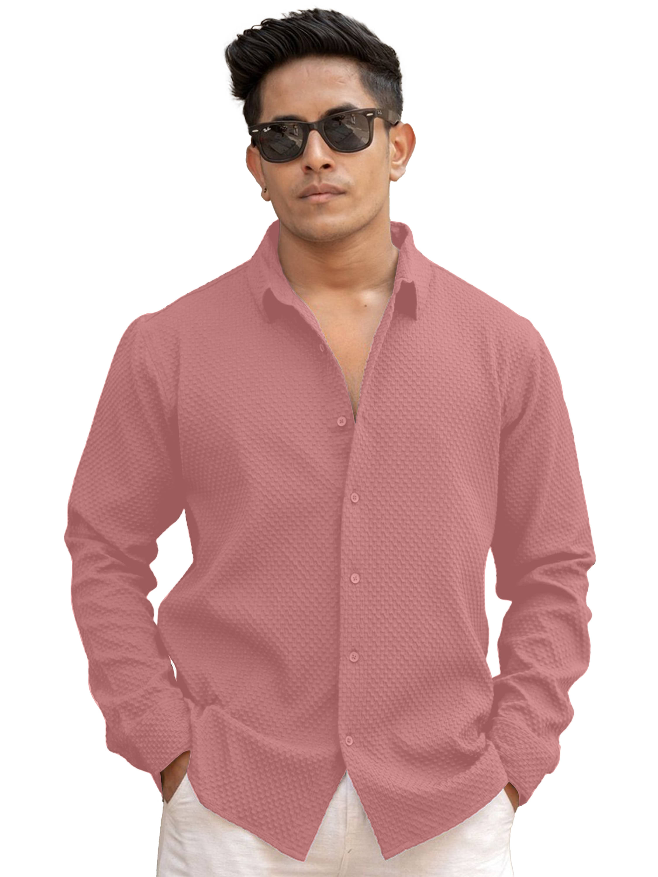     			color bucket Cotton Blend Regular Fit Popcorn Textured Full Sleeves Men's Casual Shirt - Peach ( Pack of 1 )
