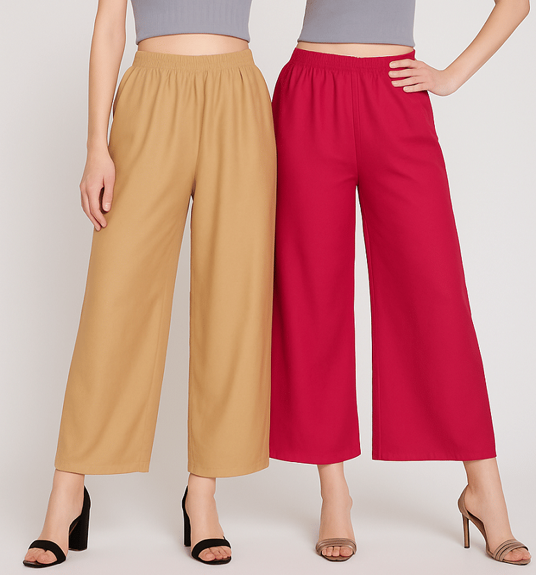     			winstyle Women Cotton Solid Palazzos ( Red,Gold )