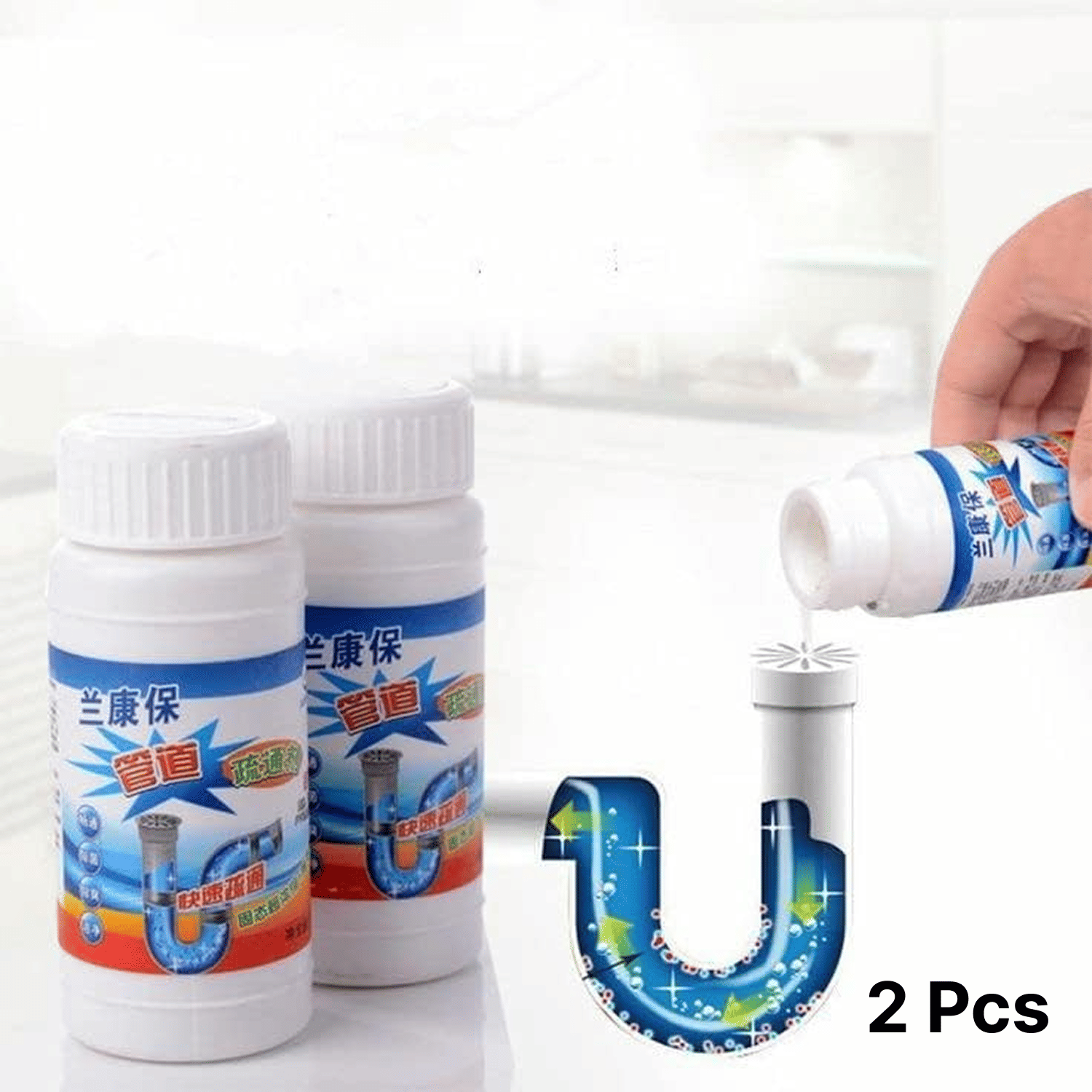     			2 pcs Sink & Drain Cleaner Powder | Powerful & Clog Remover Sink Cleaning Powder | Automatic Toilet Blockage Cleaner, Removes Clogs, Blockage in Washbasin, Septic Tank, Sinks, Pipes