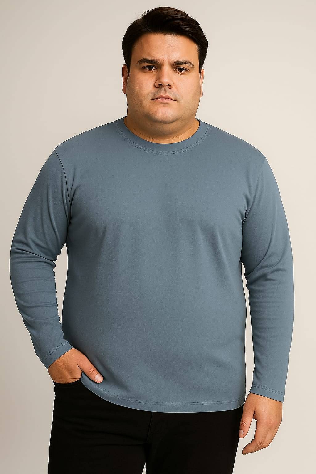     			9lkha Men Cotton Blend Regular Fit Solid T-Shirt ( Blue )