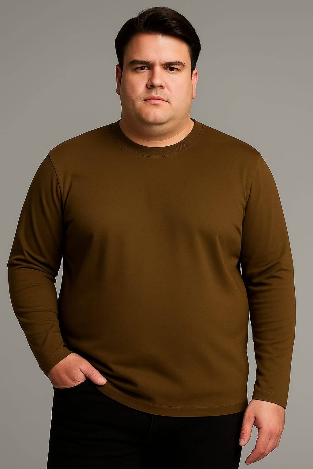     			9lkha Men Cotton Blend Regular Fit Solid T-Shirt ( Brown )