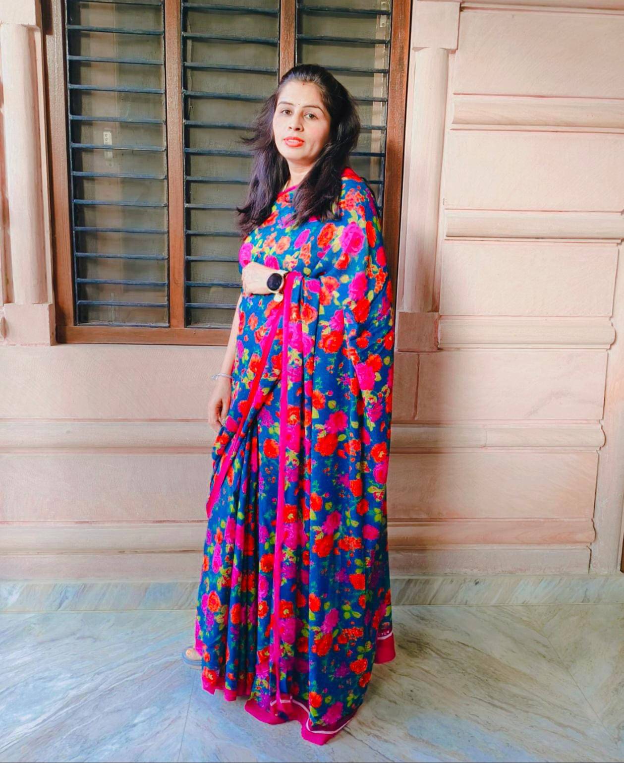     			ANAND SAREES Georgette Printed Ilkal Saree With Unstitched Blouse Piece ( RAMA )
