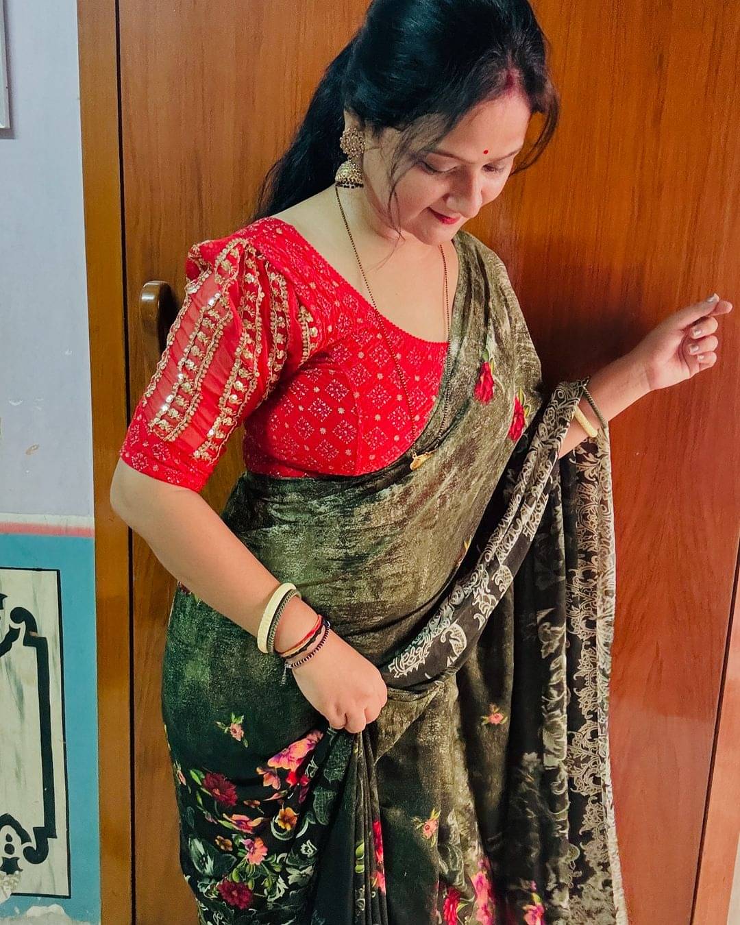     			ANAND SAREES Georgette Printed Ilkal Saree With Unstitched Blouse Piece ( GREEN )