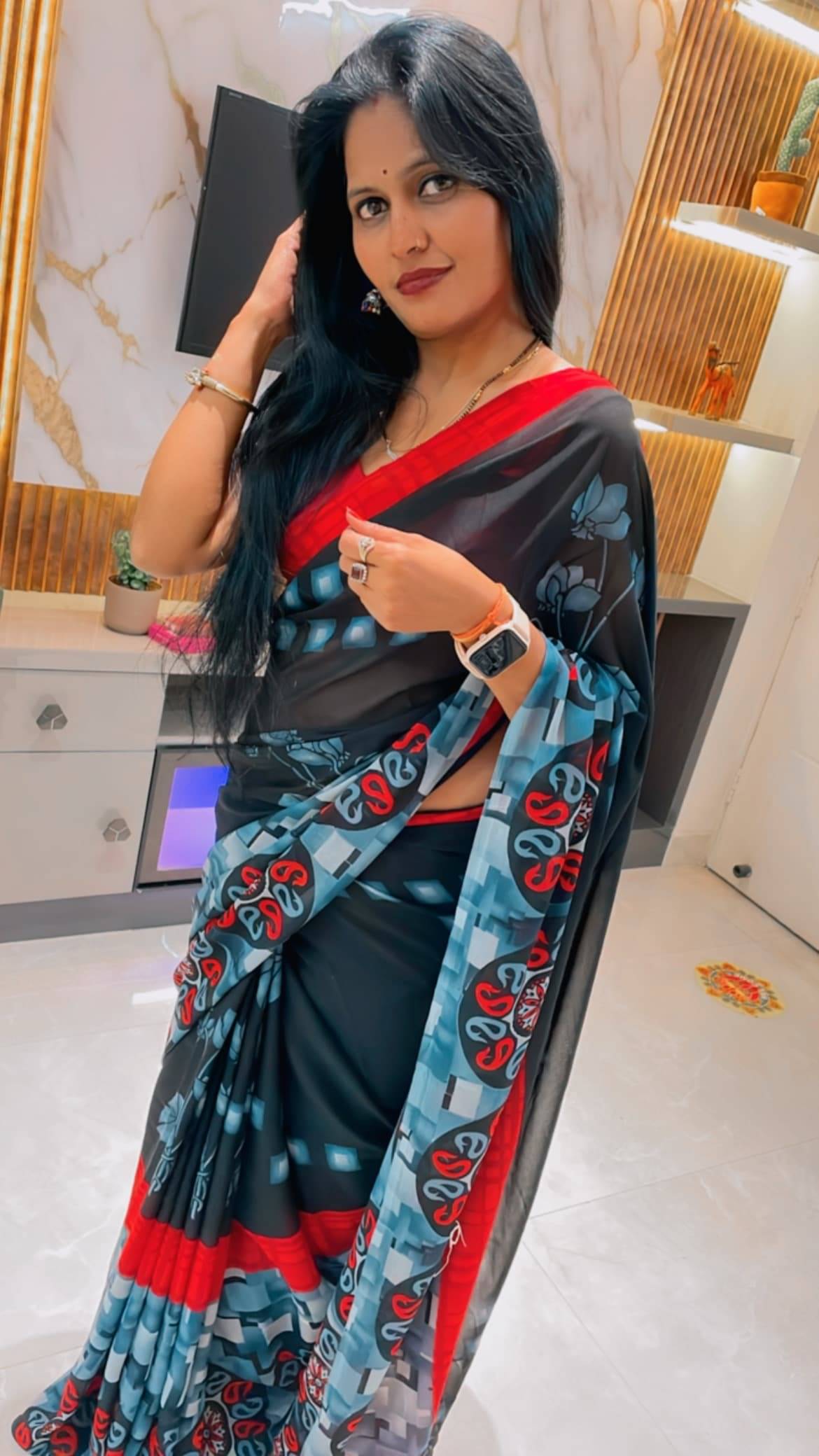    			ANAND SAREES Georgette Printed Ilkal Saree With Unstitched Blouse Piece ( BLACK )